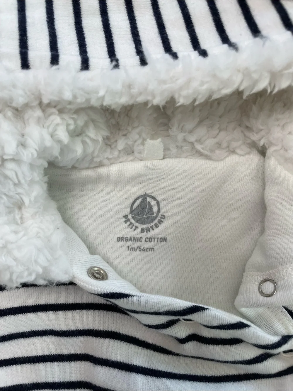 Petit Bateau Baby Navy Striped Lite Bunting With Soft Fleece Hood 1 Month
